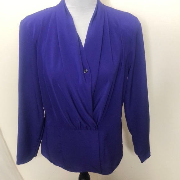 Chaus petites size 8 blue button paced should blouse - Picture 2 of 13